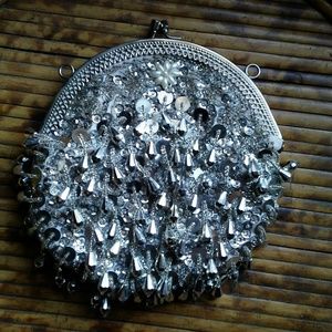 Silver beaded holiday clutch